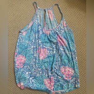Blue and Pink Seashell Print Tank Top